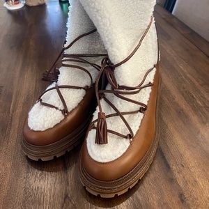 Aquazzura very gstaad shearling and leather ankle boots